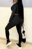 Pink Casual Solid Patchwork Frenulum Hooded Collar Long Sleeve Two Pieces