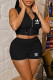 Black Casual Sportswear Print Zipper Hooded Collar Sleeveless Two Pieces