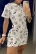 White Fashion Casual Print Basic Turndown Collar Short Sleeve Dress