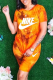 Yellow Casual Patchwork Tie-dye O Neck Short Sleeve Two Pieces
