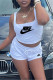 White Casual Sportswear Letter Print Vests U Neck Sleeveless Two Pieces