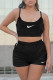 Black Sportswear Patchwork Embroidered Hollowed Out Spaghetti Strap Sleeveless Two Pieces