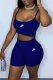 Royal Blue Casual Print Patchwork Spaghetti Strap Sleeveless Two Pieces