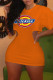 Orange Fashion Casual Print Hollowed Out O Neck Short Sleeve Dress