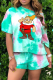 Light Green Sexy Patchwork Tie-dye O Neck Short Sleeve Two Pieces