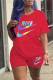 Red Fashion Casual Print Basic O Neck Short Sleeve Two Pieces