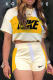 Yellow Casual Print Patchwork O Neck Short Sleeve Two Pieces