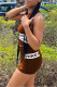 Coffee Casual Sportswear Letter Print Basic O Neck Sleeveless Two Pieces