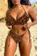 Coffee Fashion Sexy Print Backless Swimwears