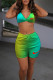 Green Fashion Sexy Print Bandage Backless Swimwears Three-piece Set