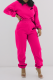 Rose Red Casual Print Patchwork Hooded Collar Long Sleeve Two Pieces