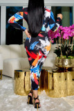 Colour Sexy Print Patchwork Half A Turtleneck One Step Skirt Dresses