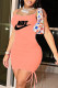 Orange Sexy Print Patchwork Draw String Spaghetti Strap A Line Dresses