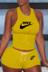 Yellow Casual Sportswear Embroidery Basic O Neck Sleeveless Two Pieces