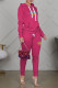 Rose Red Fashion Casual Patchwork Basic Hooded Collar Long Sleeve Two Pieces