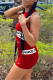 Red Casual Sportswear Letter Print Basic O Neck Sleeveless Two Pieces