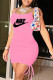 Pink Sexy Print Patchwork Draw String Spaghetti Strap A Line Dresses