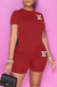 Red Casual Print Patchwork O Neck Short Sleeve Two Pieces