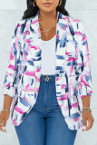 Pink Fashion Casual Print Cardigan Turndown Collar Outerwear