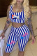 Blue Casual Sportswear Print Basic U Neck Sleeveless Two Pieces