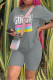 Grey Fashion Casual Print Basic O Neck Short Sleeve Two Pieces