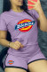 Purple Fashion Casual Print Basic O Neck Short Sleeve Two Pieces