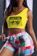 Yellow Casual Print Patchwork One Shoulder Sleeveless Two Pieces