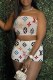 White Fashion Casual Print Backless Strapless Sleeveless Two Pieces