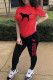 Red Fashion Casual Print Basic O Neck Short Sleeve Two Pieces
