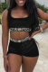 Black Sexy Print Patchwork U Neck Sleeveless Two Pieces