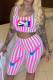 Pink Casual Sportswear Print Basic U Neck Sleeveless Two Pieces