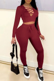 Pink Casual Solid Patchwork Frenulum Hooded Collar Long Sleeve Two Pieces