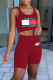 Burgundy Casual Print Patchwork U Neck Sleeveless Two Pieces
