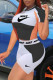 Black Sportswear Print Patchwork O Neck Short Sleeve Two Pieces