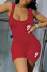 Red Casual Solid Patchwork U Neck Skinny Rompers