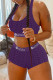 Purple Casual Sportswear Solid Letter U Neck Sleeveless Two Pieces