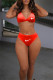 Tangerine Red Fashion Sexy Print Backless Swimwears Four-piece Set