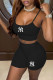Black Casual Embroidery Patchwork Spaghetti Strap Two Pieces