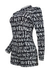 Black Celebrities Letter Print Patchwork O Neck Skinny Rompers