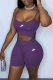 Purple Casual Print Patchwork Spaghetti Strap Sleeveless Two Pieces