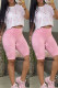 Pink Fashion Casual Print Basic O Neck Short Sleeve Two Pieces