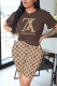 Brown Fashion Casual Print Basic O Neck Short Sleeve Two Pieces
