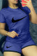 Royal Blue Casual Sportswear Print Basic O Neck Short Sleeve Two Pieces