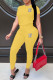 Yellow Fashion Street Solid Patchwork O Neck Short Sleeve Two Pieces