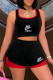 Black Red Casual Sportswear Print Patchwork U Neck Sleeveless Two Pieces