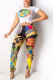 Yellow Fashion Casual Print Basic O Neck Short Sleeve Two Pieces