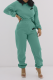 Green Casual Print Patchwork Hooded Collar Long Sleeve Two Pieces