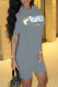 Grey Fashion Casual Print Basic O Neck Short Sleeve Two Pieces