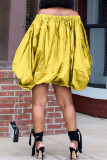 Red Casual Print Patchwork Off the Shoulder Lantern Skirt Dresses