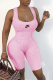 Pink Sexy Print Patchwork U Neck Skinny Rompers